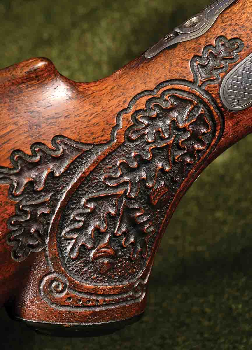 Oak leaves are a favorite motif of Teutonic gunmakers and their clients.